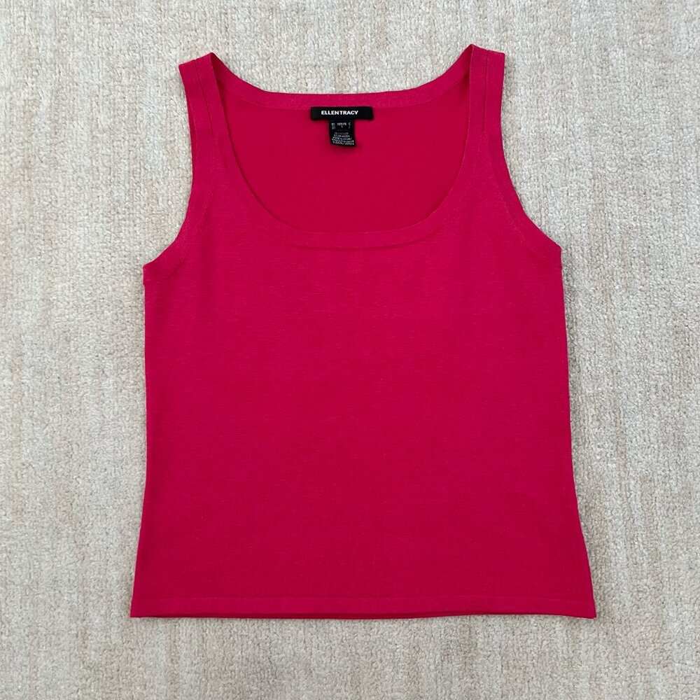 Ellen Tracy Silk Cotton Sleeveless Knit Sweater Tank Top Blouse L Petite
